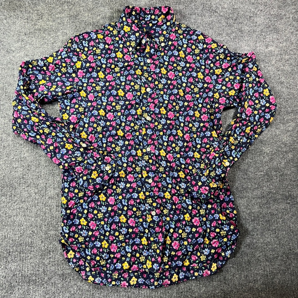 Ralph Lauren Mens Navy Floral Print Button Down Shirt Long Sleeve Small S/P